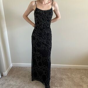 Vintage Y2K / 90s Cache hand beaded floor length evening dress